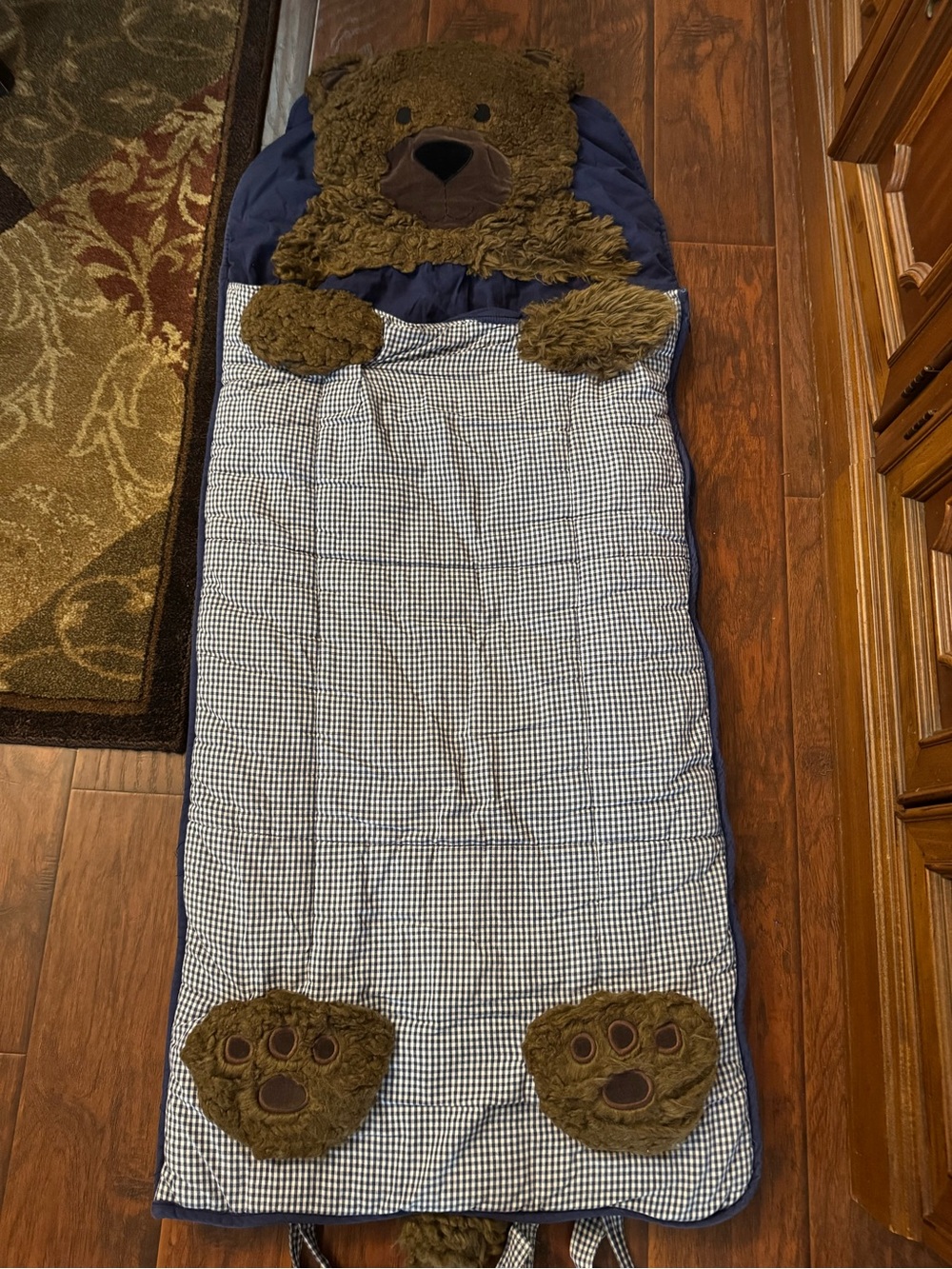 Pottery Barn Navy and Brown Bear Kids Sleeping Bag